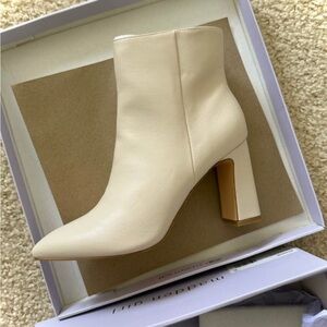 Madden Girl Cream Pointed Toe Block Heel Ankle Boots